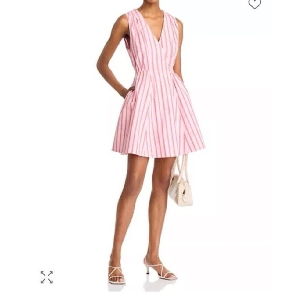 Derek Lam 10 Crosby Tia Benibana Pink Striped Fit & Flare Mini Dress Size 6 $396
